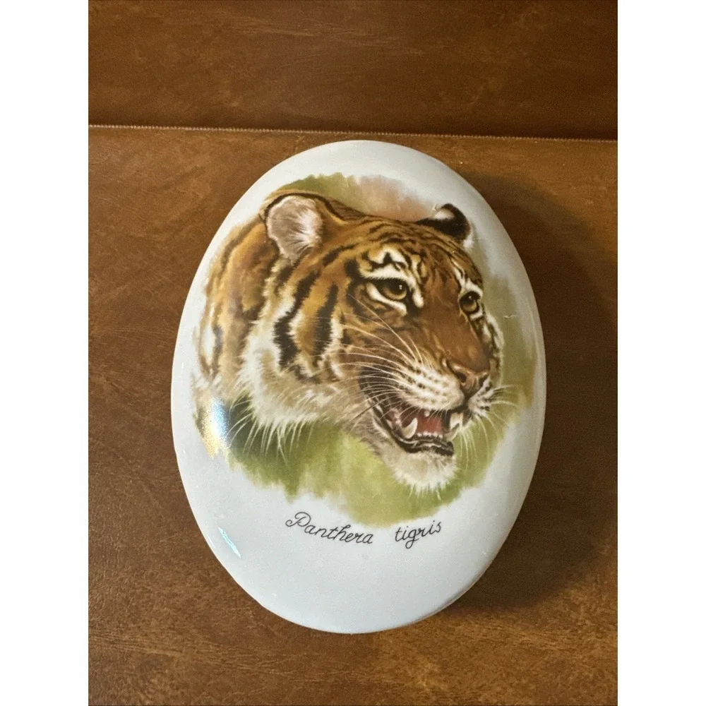 Egg Shaped Trinket Box 7.5X5.5 Panthera-Tigris On Lid
